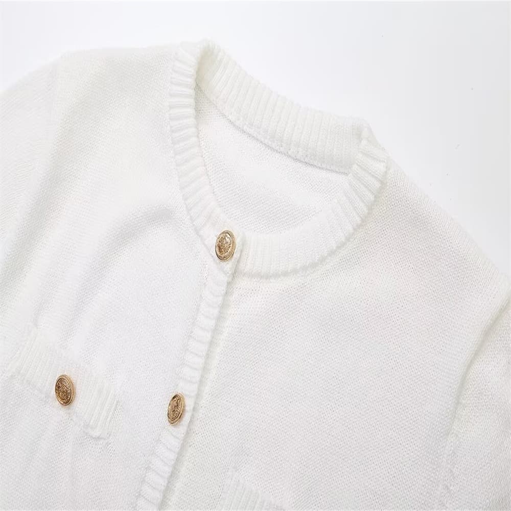 ニットワンピース 上品シルエットニットボタンワンピース