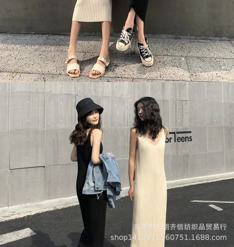 ニットワンピース シンプル美シルエットリブニットキャミワンピース