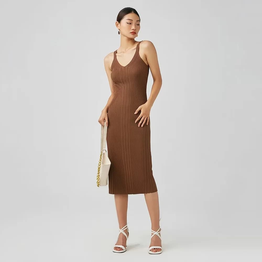 ニットワンピース シンプル リブ キャミワンピース