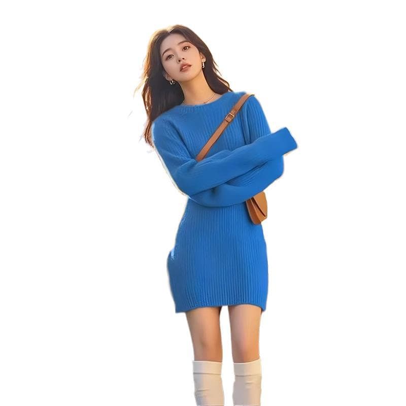 ゆったりシルエットリブニットワンピース