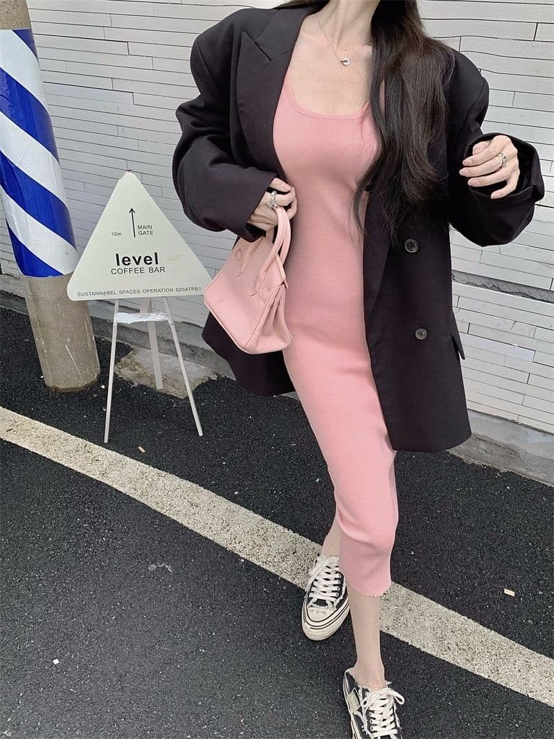 ニットワンピース シンプルフィットニットキャミワンピース