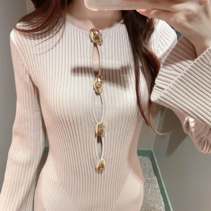 ニットワンピース ノーブルリブニットロングワンピース