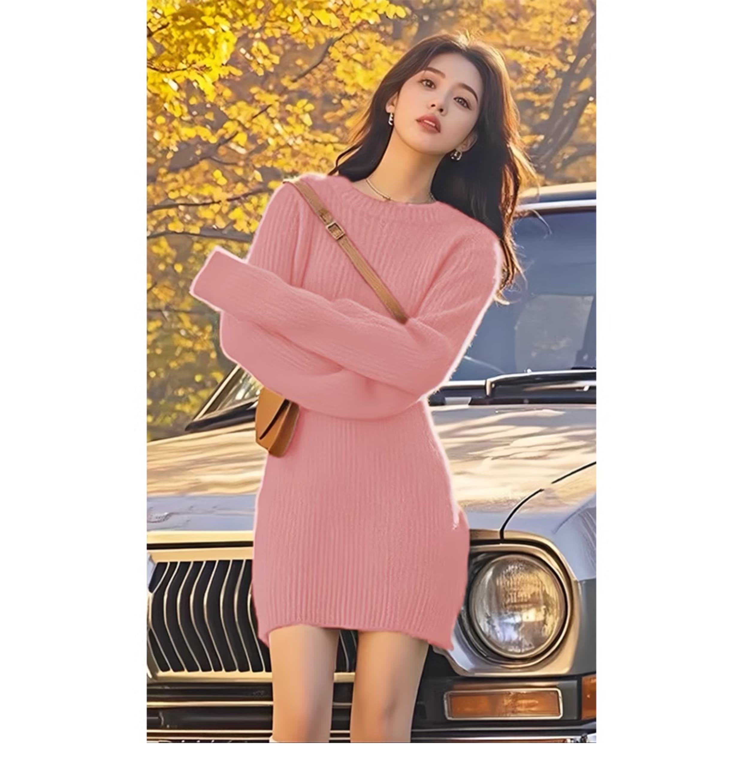 ゆったりシルエットリブニットワンピース